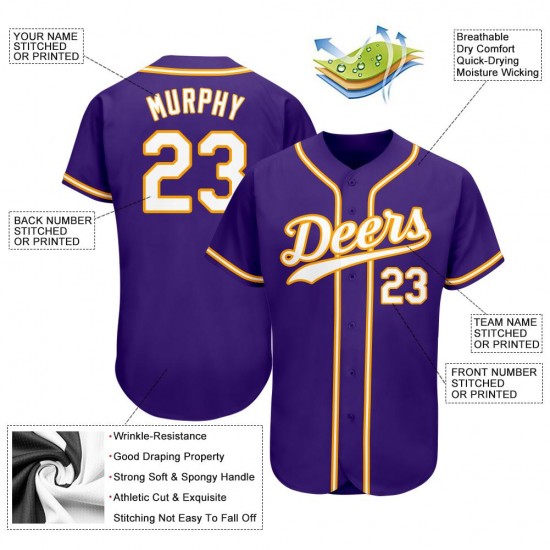 Custom Purple White-Gold Authentic Baseball Jersey Custom Purple White-Gold Authentic Baseball Jersey