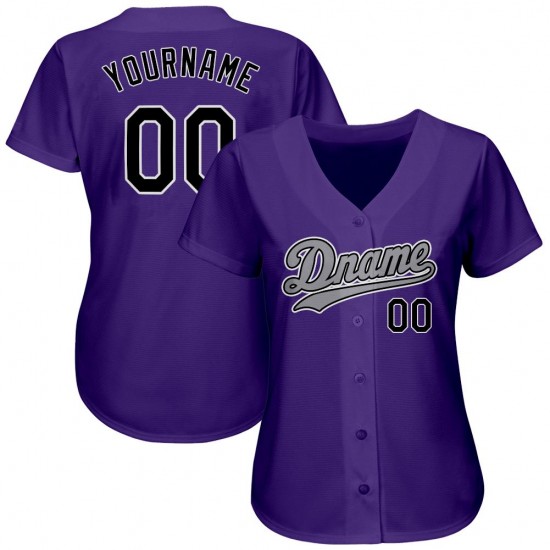 Custom Purple Black-Gray Authentic Baseball Jersey Custom Purple Black-Gray Authentic Baseball Jersey