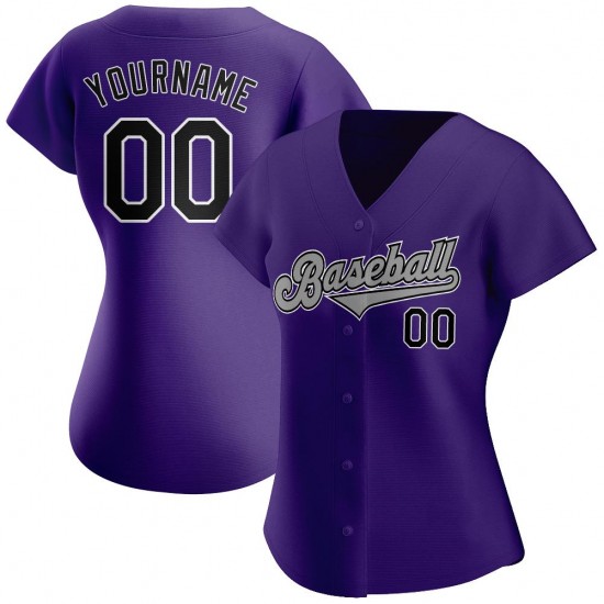 Custom Purple Black-Gray Authentic Baseball Jersey Custom Purple Black-Gray Authentic Baseball Jersey