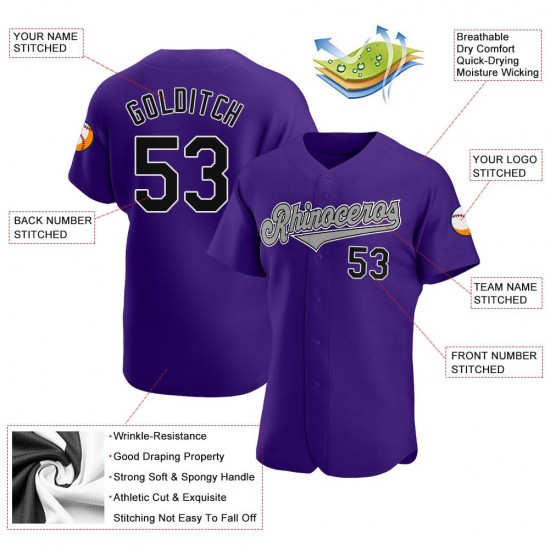 Custom Purple Black-Gray Authentic Baseball Jersey Custom Purple Black-Gray Authentic Baseball Jersey