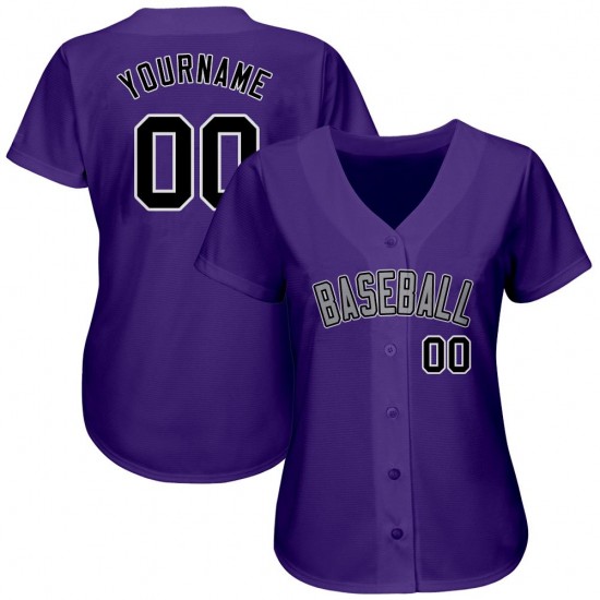 Custom Purple Black-Gray Authentic Baseball Jersey Custom Purple Black-Gray Authentic Baseball Jersey