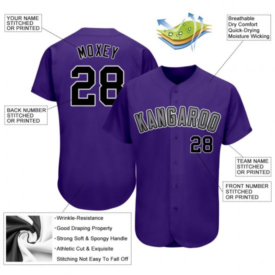 Custom Purple Black-Gray Authentic Baseball Jersey Custom Purple Black-Gray Authentic Baseball Jersey