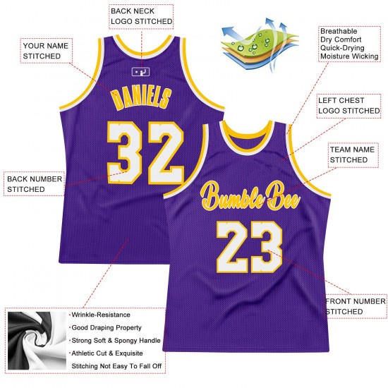 Custom Purple White-Gold Authentic Throwback Basketball Jersey Custom Purple White-Gold Authentic Throwback Basketball Jersey