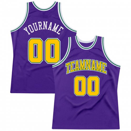 Custom Purple Gold-Kelly Green Authentic Throwback Basketball Jersey Custom Purple Gold-Kelly Green Authentic Throwback Basketball Jersey