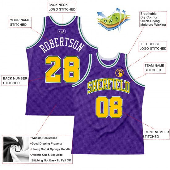 Custom Purple Gold-Kelly Green Authentic Throwback Basketball Jersey Custom Purple Gold-Kelly Green Authentic Throwback Basketball Jersey
