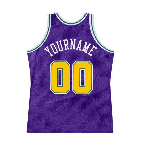 Custom Purple Gold-Kelly Green Authentic Throwback Basketball Jersey Custom Purple Gold-Kelly Green Authentic Throwback Basketball Jersey