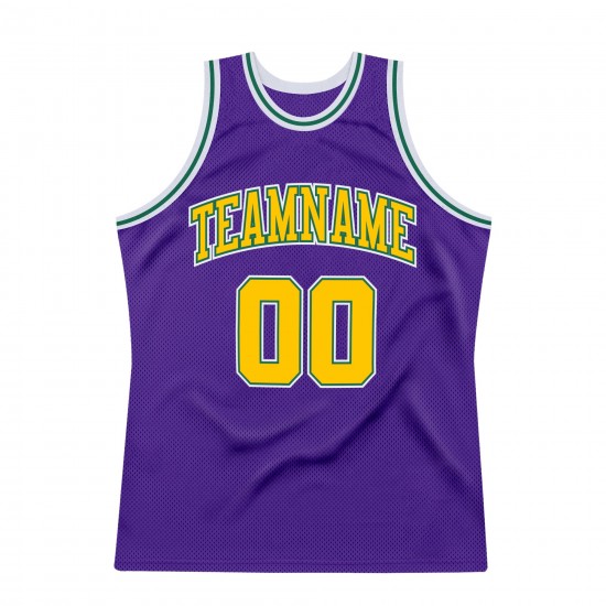 Custom Purple Gold-Kelly Green Authentic Throwback Basketball Jersey Custom Purple Gold-Kelly Green Authentic Throwback Basketball Jersey