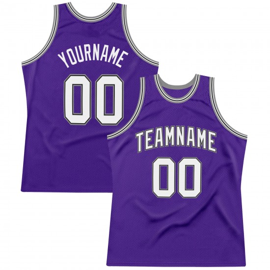 Custom Purple White-Silver Gray Authentic Throwback Basketball Jersey Custom Purple White-Silver Gray Authentic Throwback Basketball Jersey