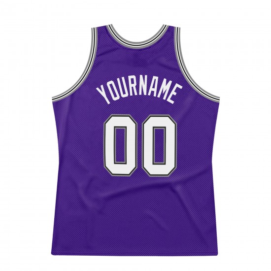 Custom Purple White-Silver Gray Authentic Throwback Basketball Jersey Custom Purple White-Silver Gray Authentic Throwback Basketball Jersey