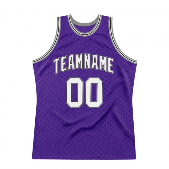 Custom Purple White-Silver Gray Authentic Throwback Basketball Jersey Custom Purple White-Silver Gray Authentic Throwback Basketball Jersey