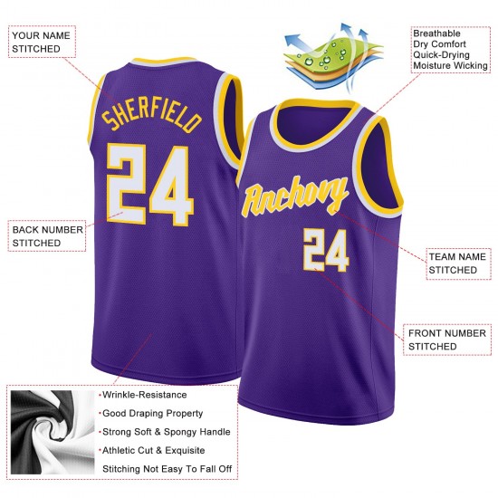 Custom Purple White-Gold Round Neck Rib-Knit Basketball Jersey Custom Purple White-Gold Round Neck Rib-Knit Basketball Jersey