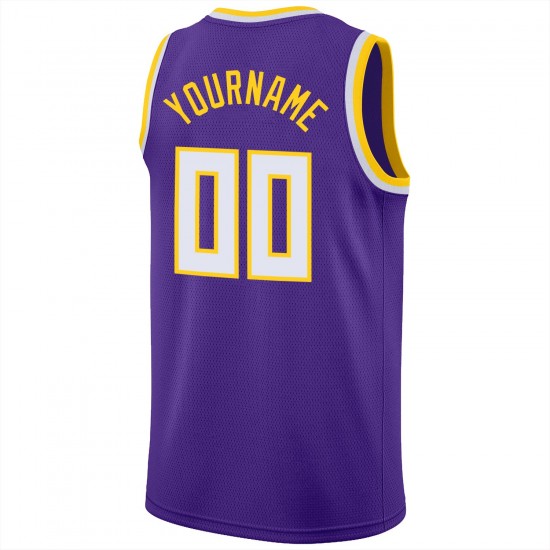 Custom Purple White-Gold Round Neck Rib-Knit Basketball Jersey Custom Purple White-Gold Round Neck Rib-Knit Basketball Jersey